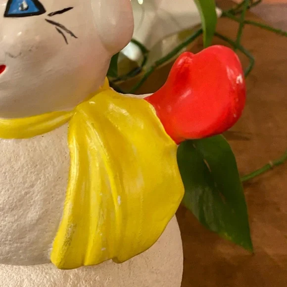 Vtg Hand Painted Ceramic Frosty Snowman Mold Candy Dish Signed Top Hat Scarf